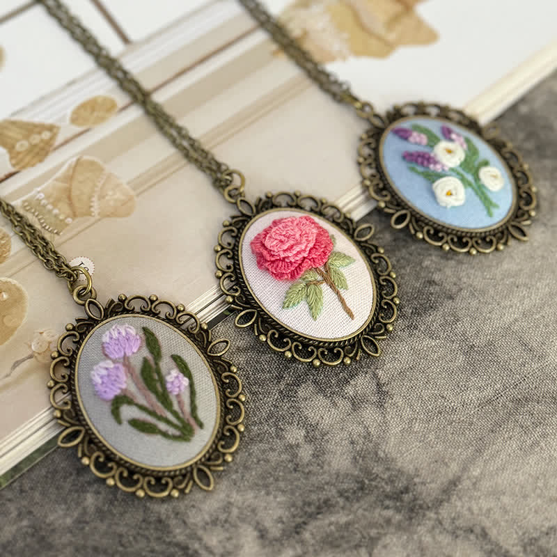 Hand Embroidered Pendant Necklace - image 1