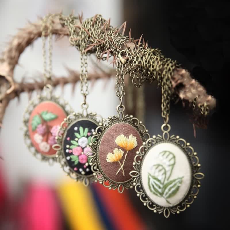 Hand Embroidered Pendant Necklace - image 2