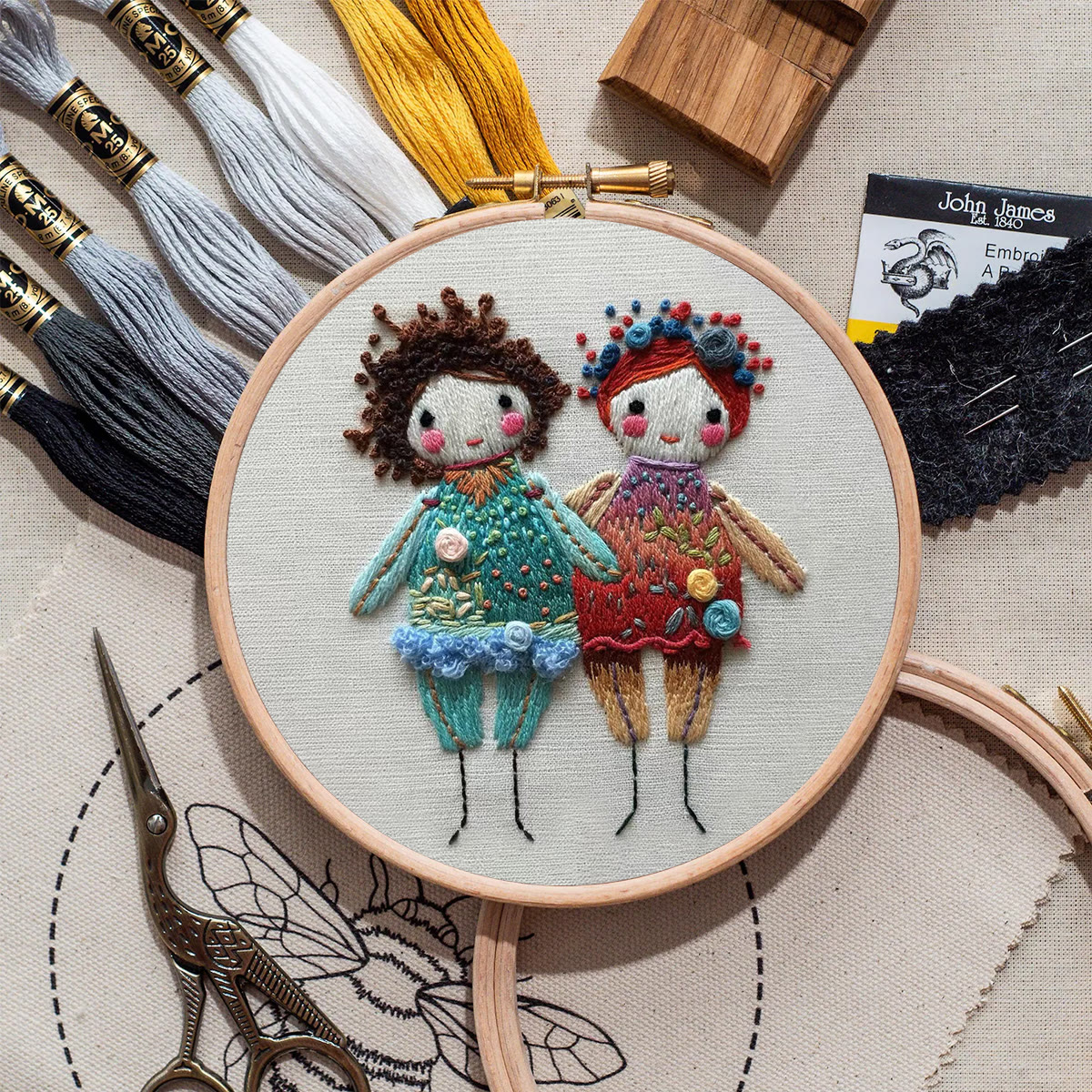 Rubbyoo Embroidery Kit-  Two Cute Doll Girls - image 9