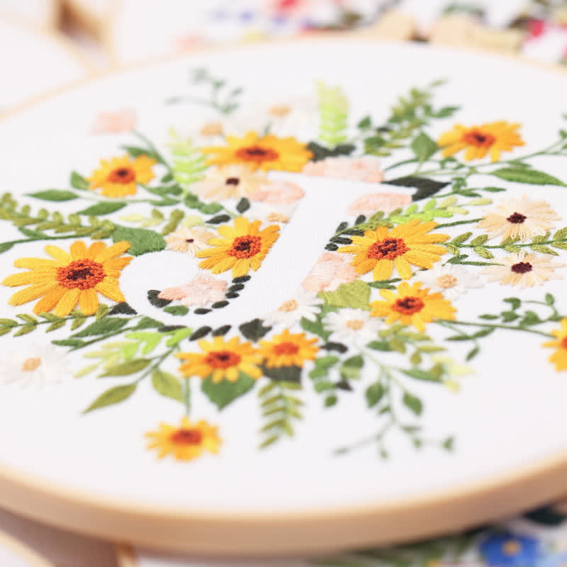 Rubbyoo Embroidery Kit - Floral Letter Pattern  For Craft Lover Hand Stitch - image 2