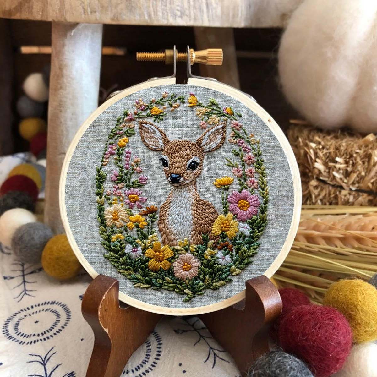 Rubbyoo Embroidery Kit- Flower Deer Diy Craft Kits | For Craft Lover - image 2