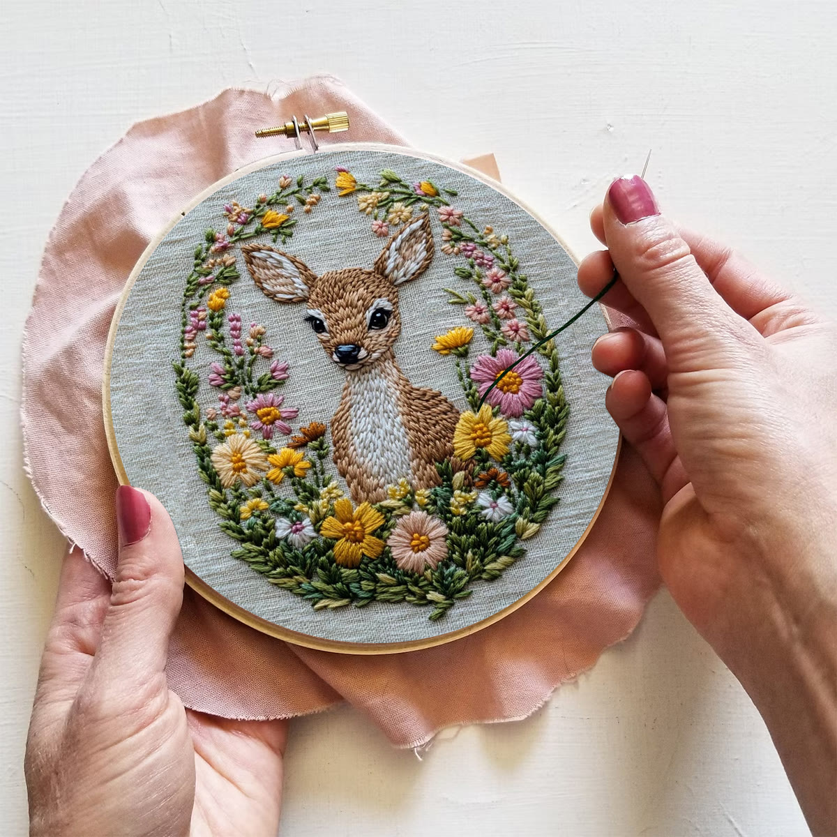 Rubbyoo Embroidery Kit- Flower Deer Diy Craft Kits | For Craft Lover - image 3