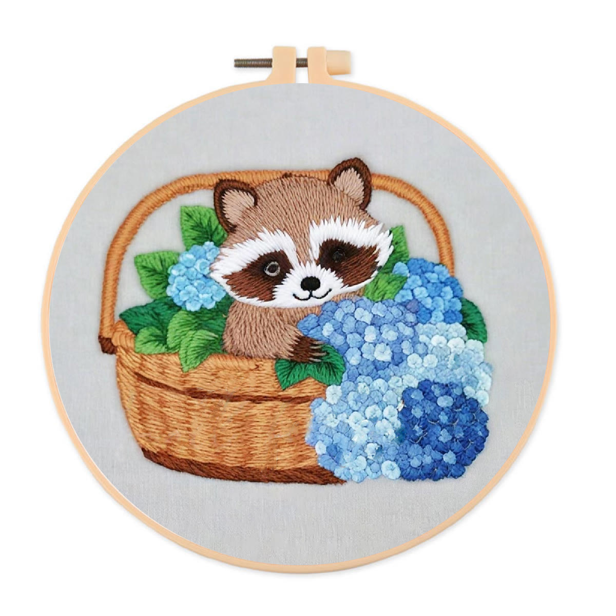 Rubbyoo Embroidery Kit-cute Raccoon In Basket Diy Craft Kits | For Craft Lover - image 1