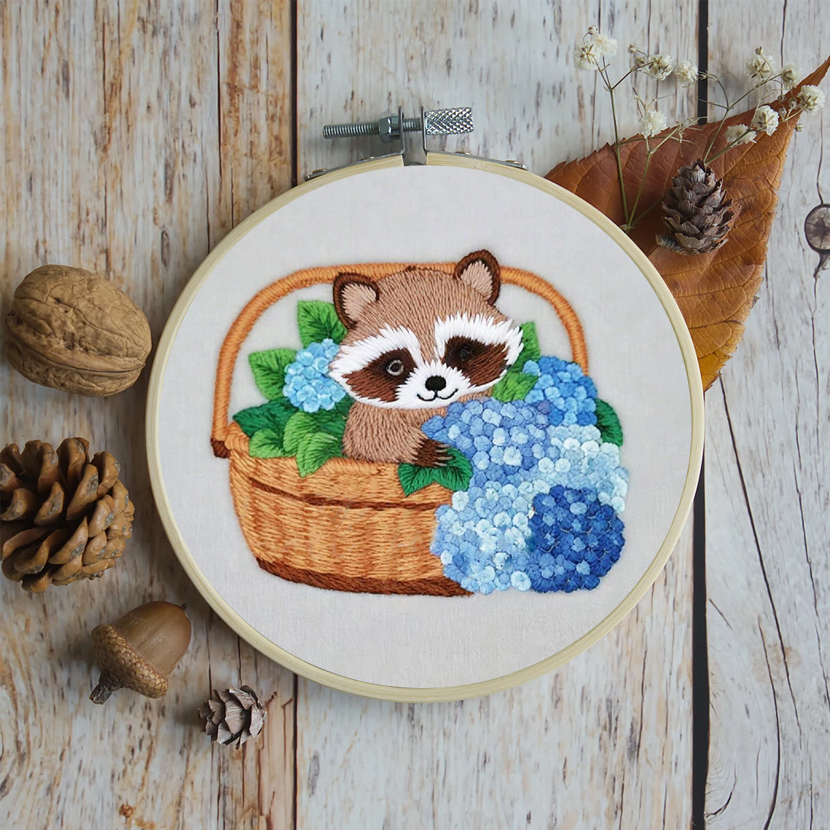 Rubbyoo Embroidery Kit-cute Raccoon In Basket Diy Craft Kits | For Craft Lover - image 5