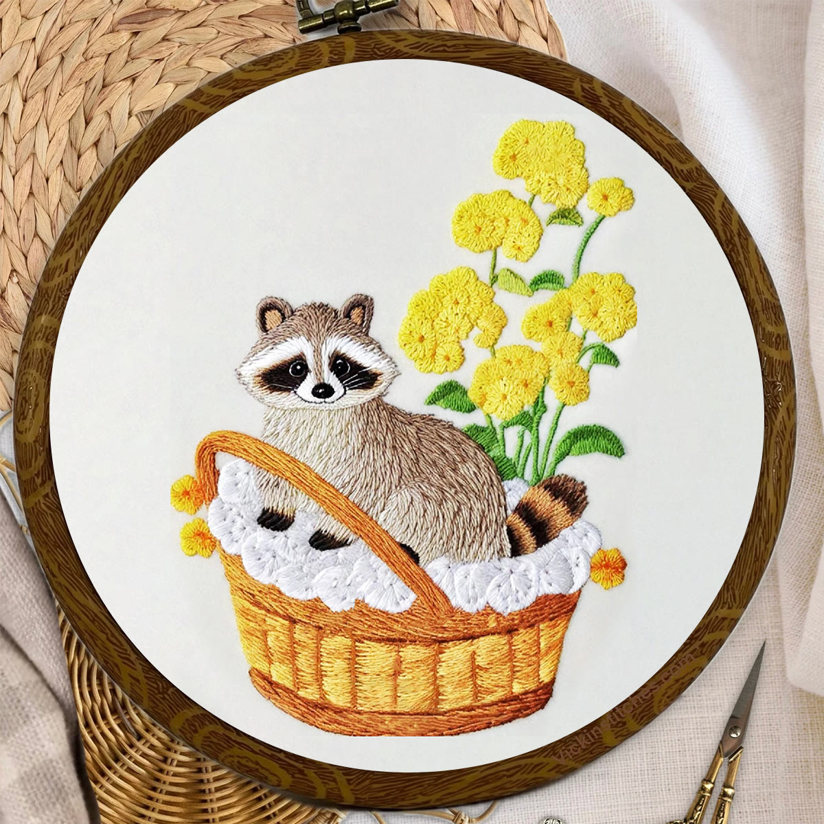 Rubbyoo Embroidery Kit- Cute Raccoon With Yellow Flower Diy Craft Kits | For Craft Lover - image 8