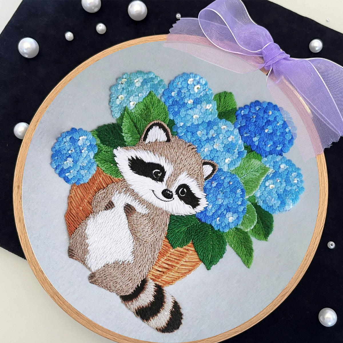 Rubbyoo Embroidery Kit- Cute Raccoon With Blue Flower 2 Diy Craft Kits | For Craft Lover - image 7