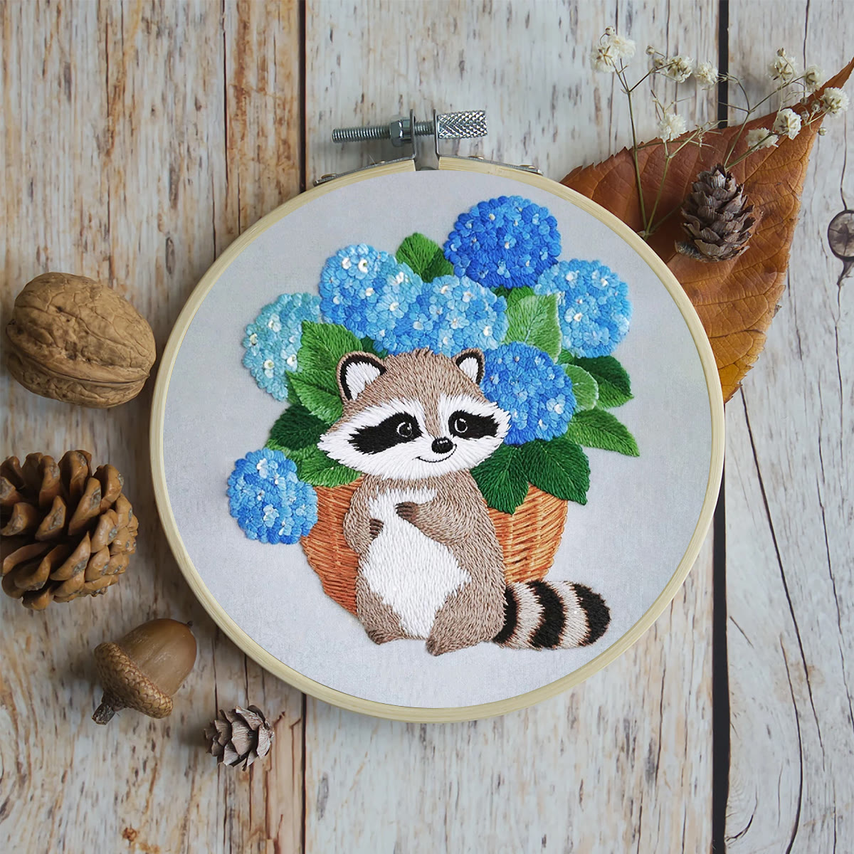 Rubbyoo Embroidery Kit- Cute Raccoon With Blue Flower 2 Diy Craft Kits | For Craft Lover - image 6