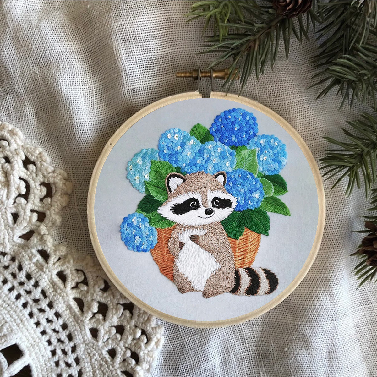 Rubbyoo Embroidery Kit- Cute Raccoon With Blue Flower 2 Diy Craft Kits | For Craft Lover - image 9