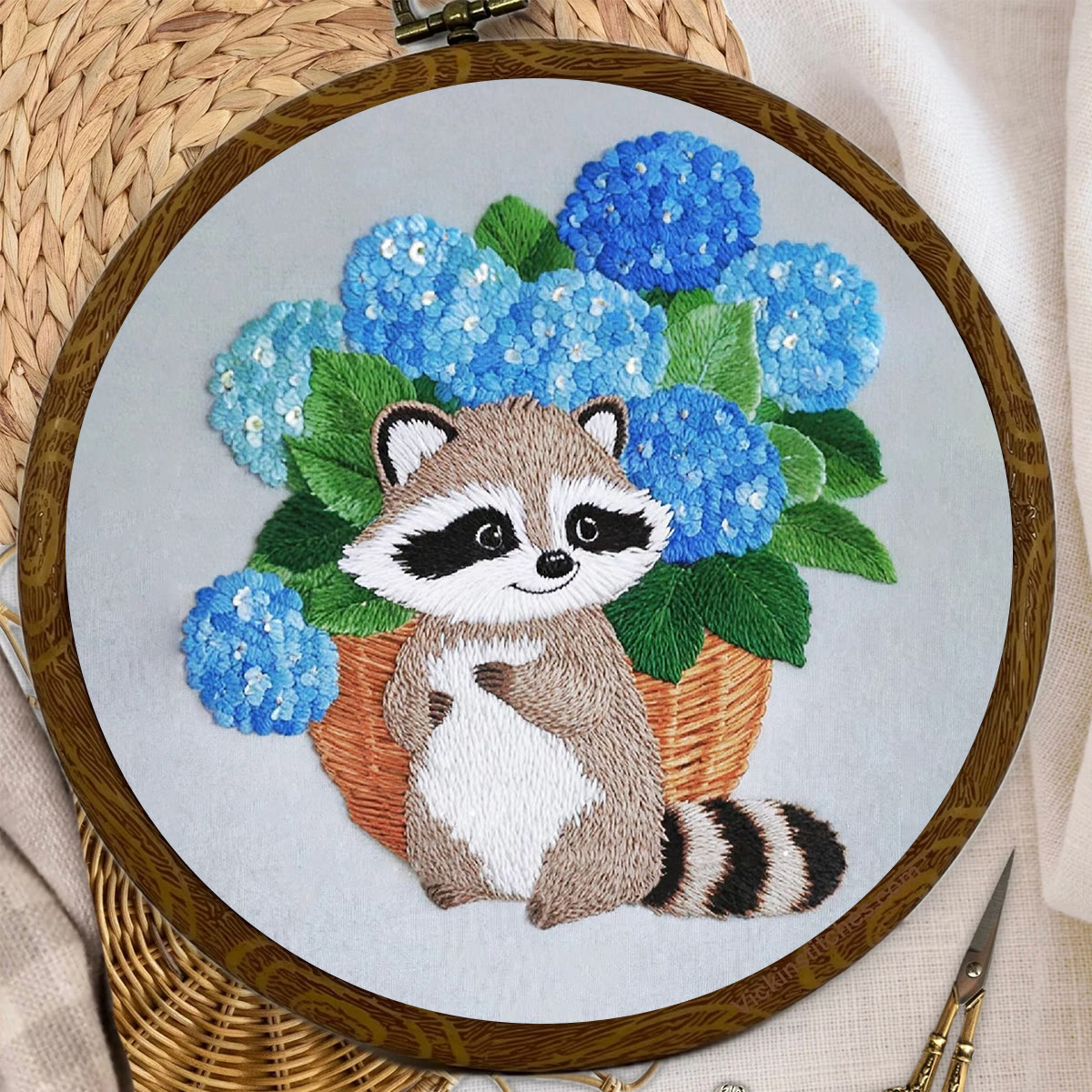 Rubbyoo Embroidery Kit- Cute Raccoon With Blue Flower 2 Diy Craft Kits | For Craft Lover - image 8