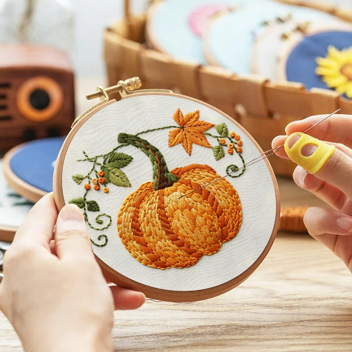 Rubbyoo Embroidery Kit- Pumpkin Easy  Embroidery Kit For Beginners | Cozy Crafts - image 3