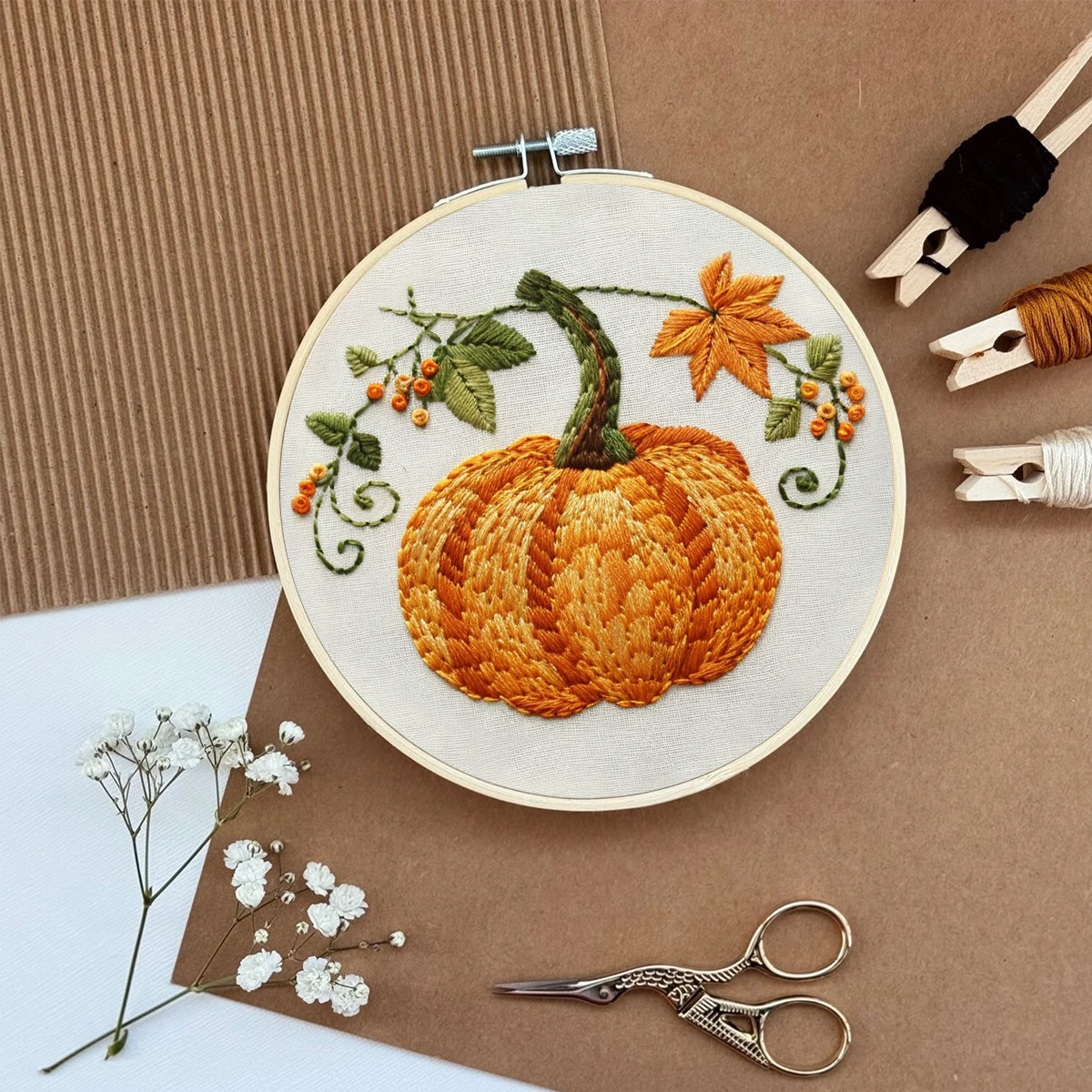 Rubbyoo Embroidery Kit- Pumpkin Easy  Embroidery Kit For Beginners | Cozy Crafts - image 6