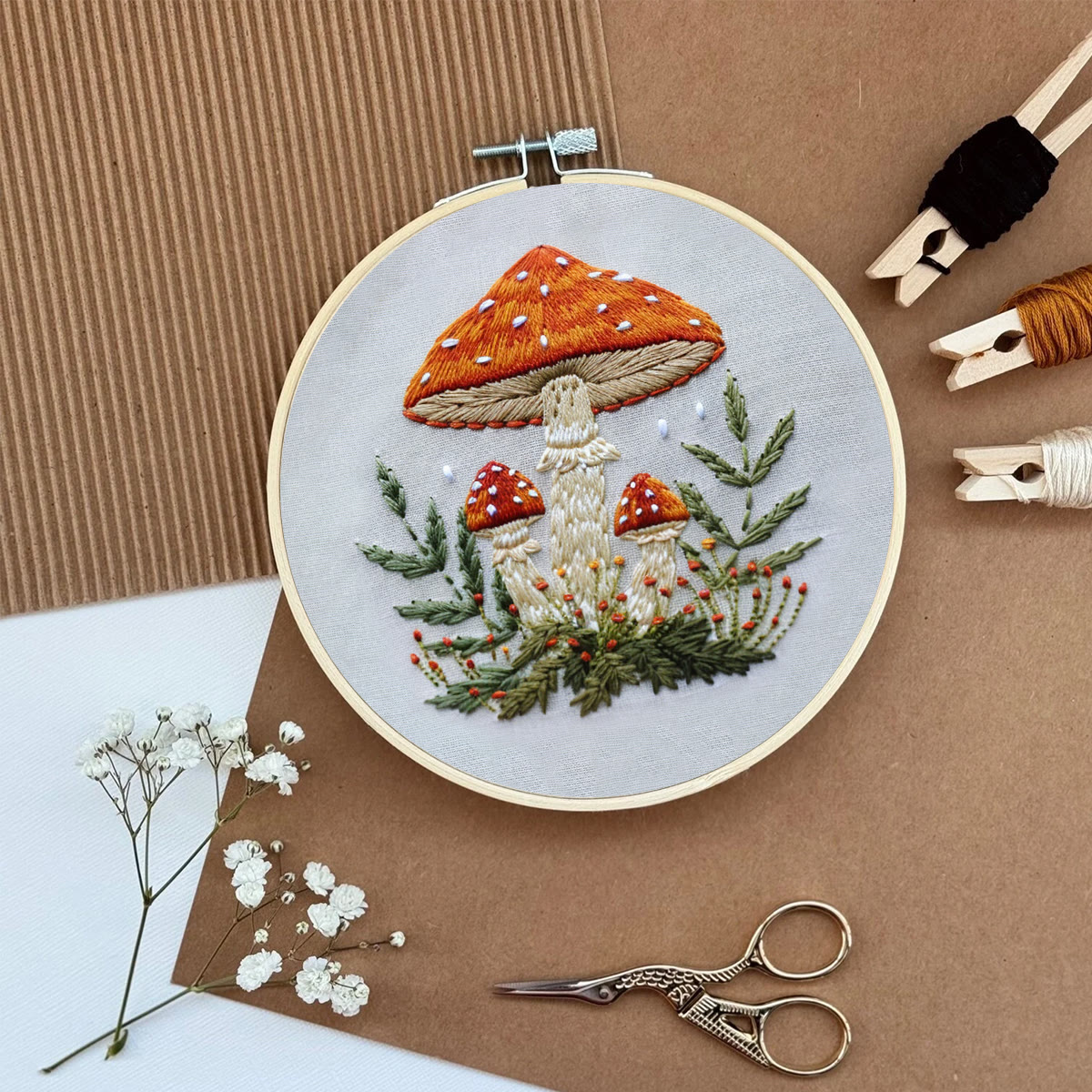 Rubbyoo Embroidery Kit- Mushrooms  Easy  Embroidery Kit For Beginners | Autumn Crafts - image 6