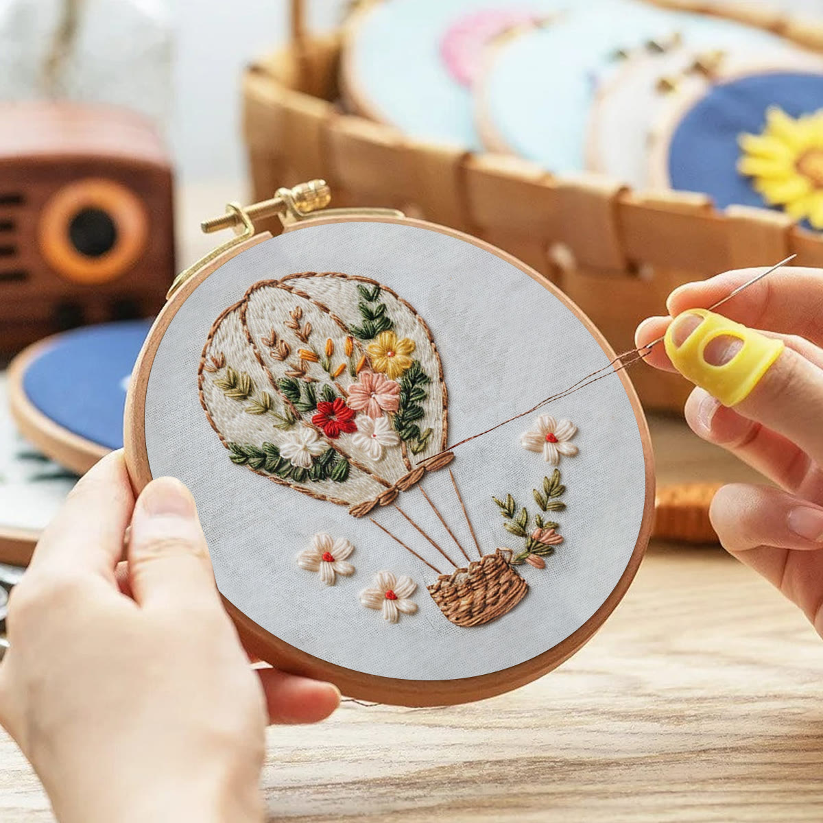 Rubbyoo Embroidery Kit-Floral Hot Air Balloon  Easy  Embroidery Kit For Beginners | Autumn Crafts - image 3