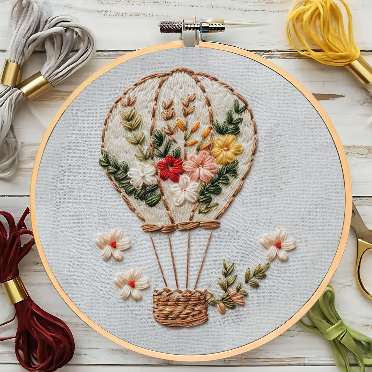 Rubbyoo Embroidery Kit-Floral Hot Air Balloon  Easy  Embroidery Kit For Beginners | Autumn Crafts - image 6