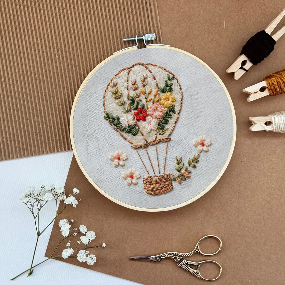 Rubbyoo Embroidery Kit-Floral Hot Air Balloon  Easy  Embroidery Kit For Beginners | Autumn Crafts - image 7