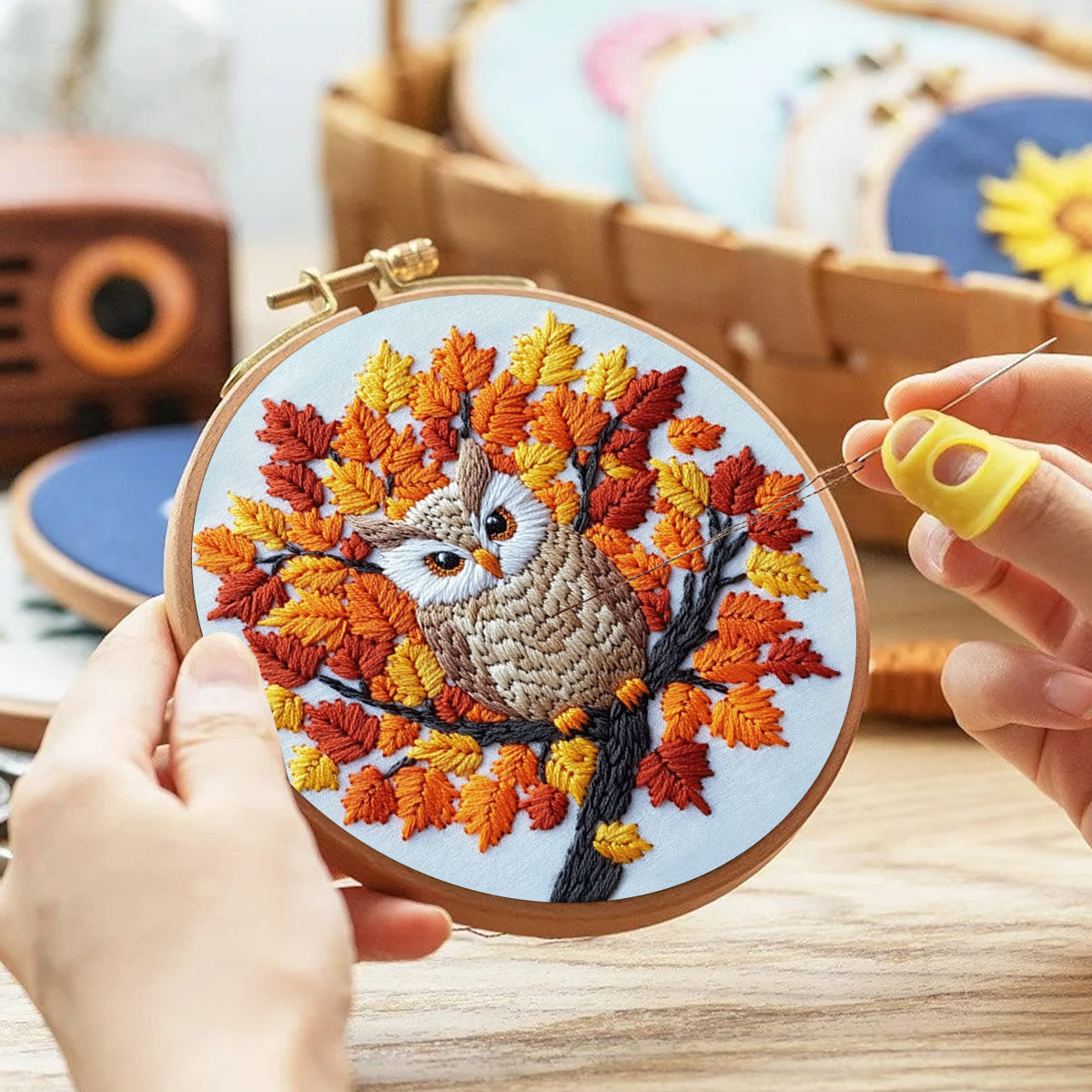 Rubbyoo Embroidery Kit-  Maple Leaf  Owl  Diy Craft Kits| Autumn Craft - image 3