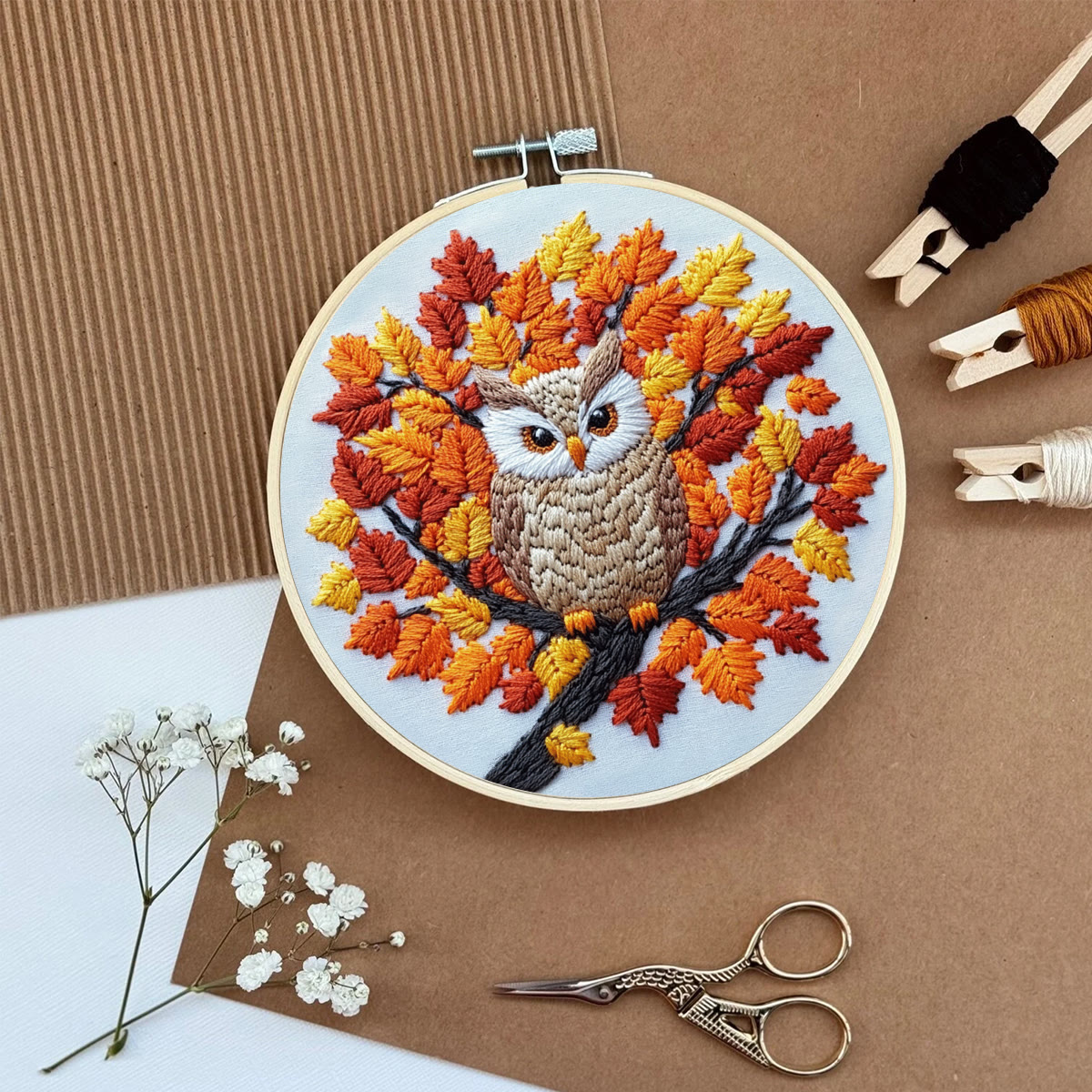 Rubbyoo Embroidery Kit-  Maple Leaf  Owl  Diy Craft Kits| Autumn Craft - image 6