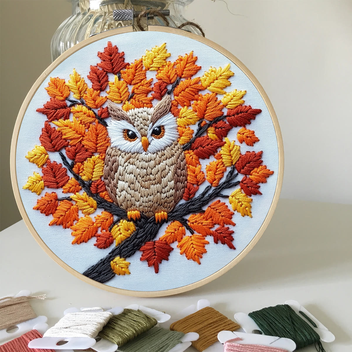Rubbyoo Embroidery Kit-  Maple Leaf  Owl  Diy Craft Kits| Autumn Craft - image 5