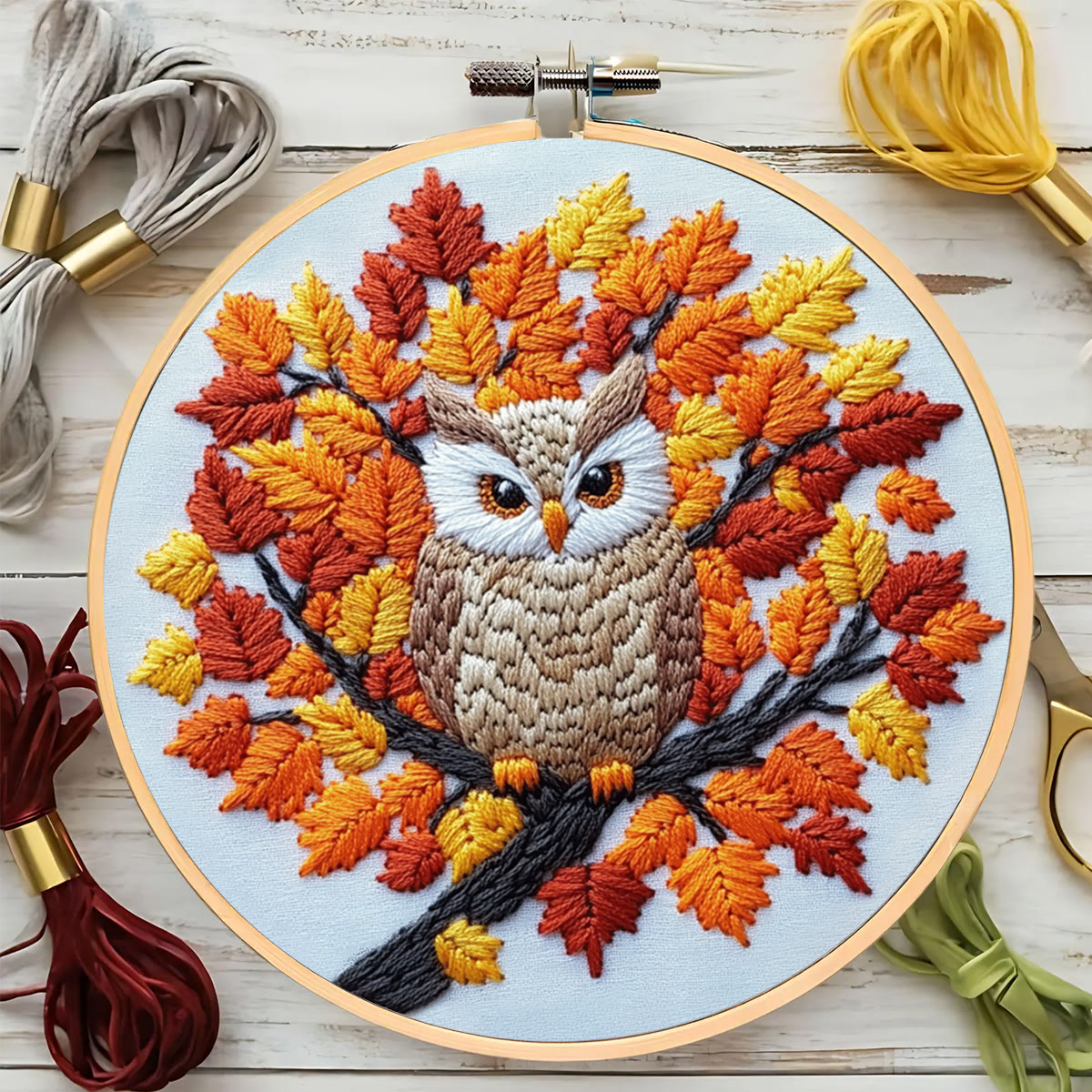Rubbyoo Embroidery Kit-  Maple Leaf  Owl  Diy Craft Kits| Autumn Craft - image 8