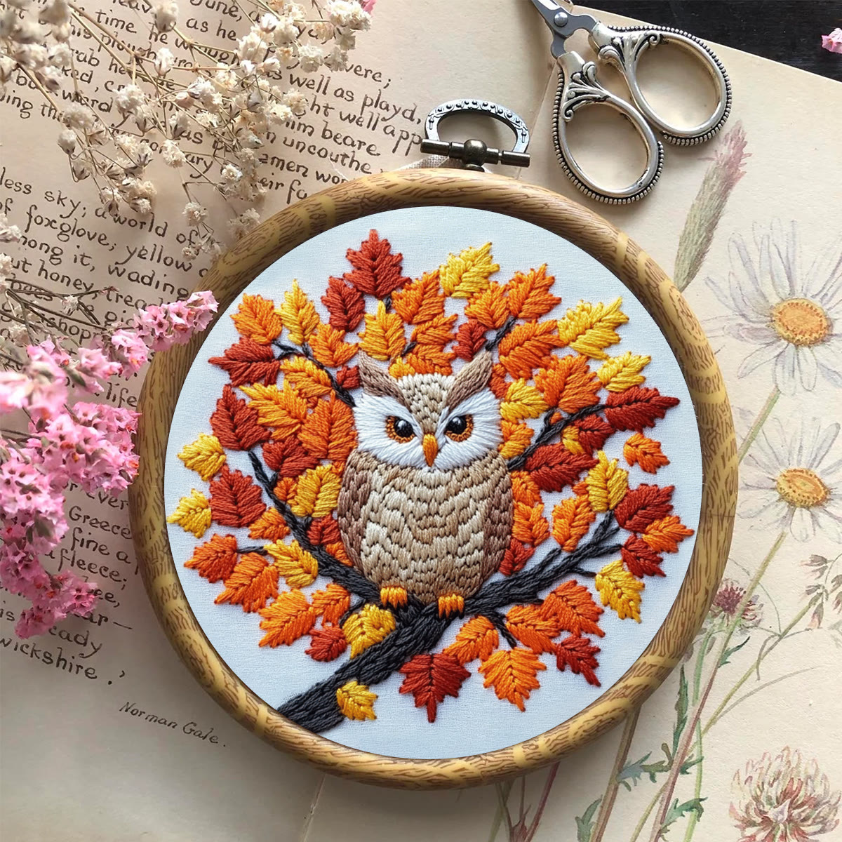 Rubbyoo Embroidery Kit-  Maple Leaf  Owl  Diy Craft Kits| Autumn Craft - image 7