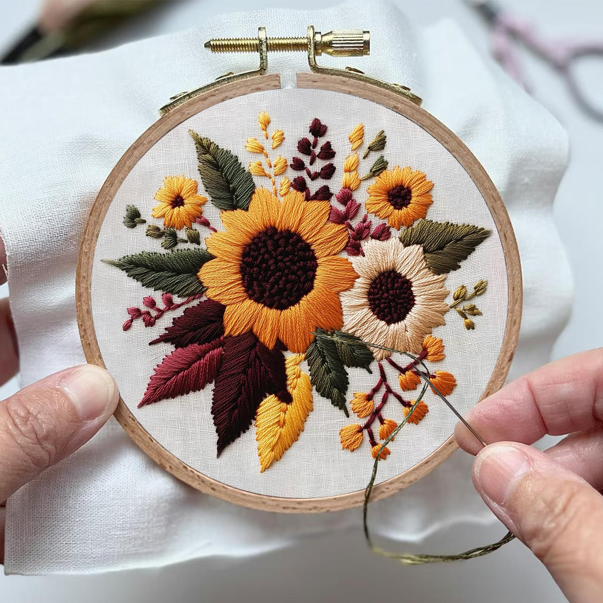 Rubbyoo Embroidery Kit- Sunflower Cluster| For Craft Lover Hand Stitch - image 4