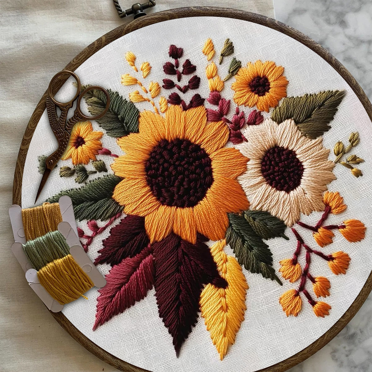 Rubbyoo Embroidery Kit- Sunflower Cluster| For Craft Lover Hand Stitch - image 8