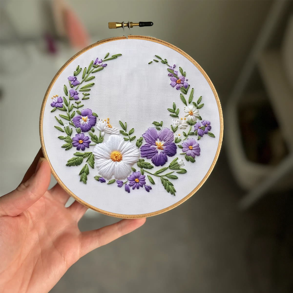 Rubbyoo Embroidery Kit- White And Purple Garland | For Craft Lover Hand Stitch - image 2