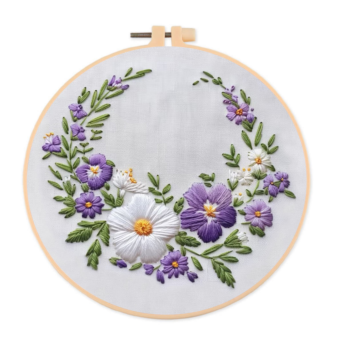 Rubbyoo Embroidery Kit- White And Purple Garland | For Craft Lover Hand Stitch - image 1