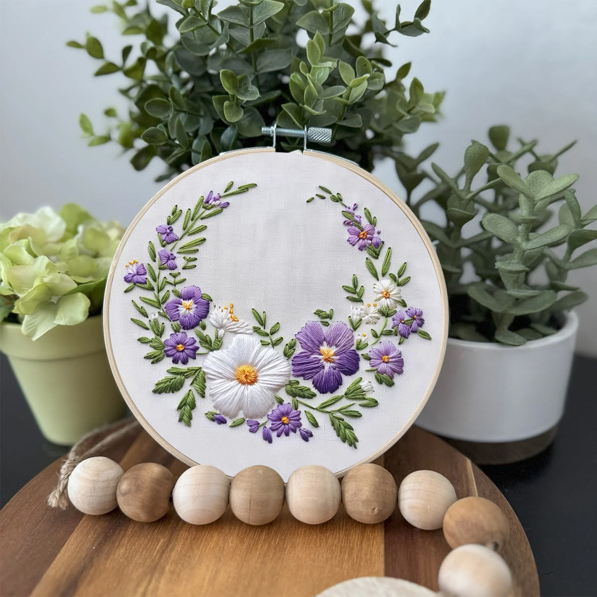 Rubbyoo Embroidery Kit- White And Purple Garland | For Craft Lover Hand Stitch - image 3