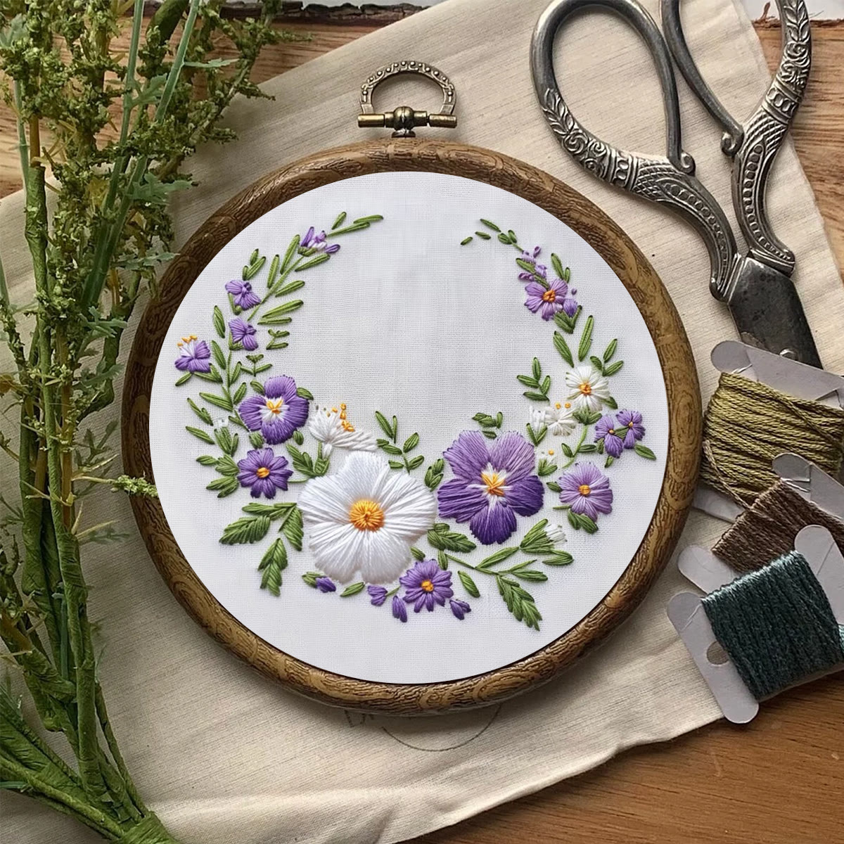 Rubbyoo Embroidery Kit- White And Purple Garland | For Craft Lover Hand Stitch - image 8