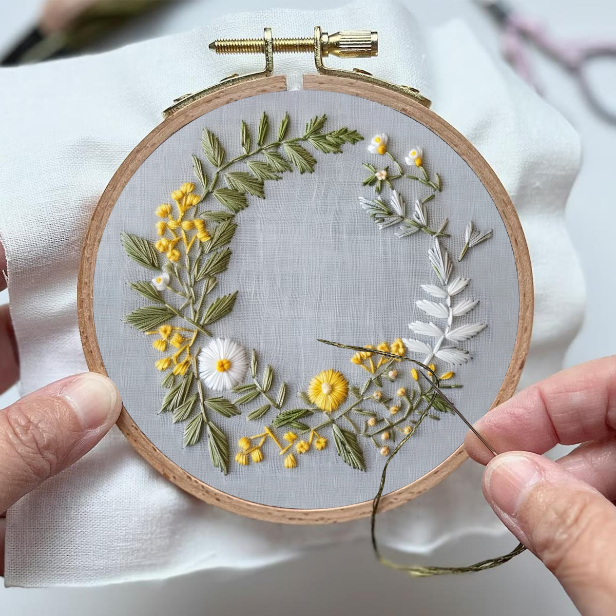 Rubbyoo Embroidery Kit- Delicate  Wreath | For Craft Lover Hand Stitch - image 4
