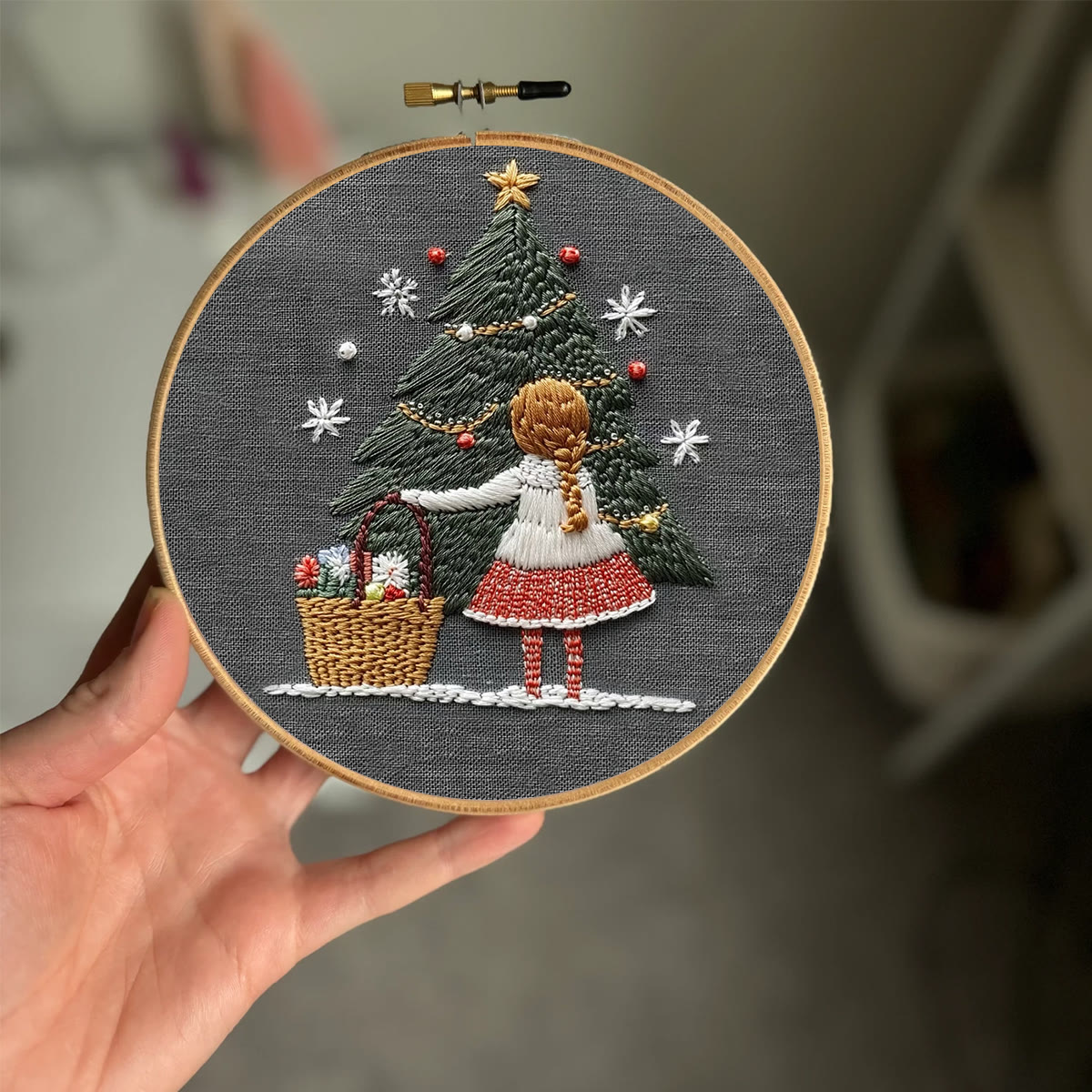 Rubbyoo Embroidery Kit- Girl And Christmas Tree | Holiday Needlework Gift Starter kit - image 2