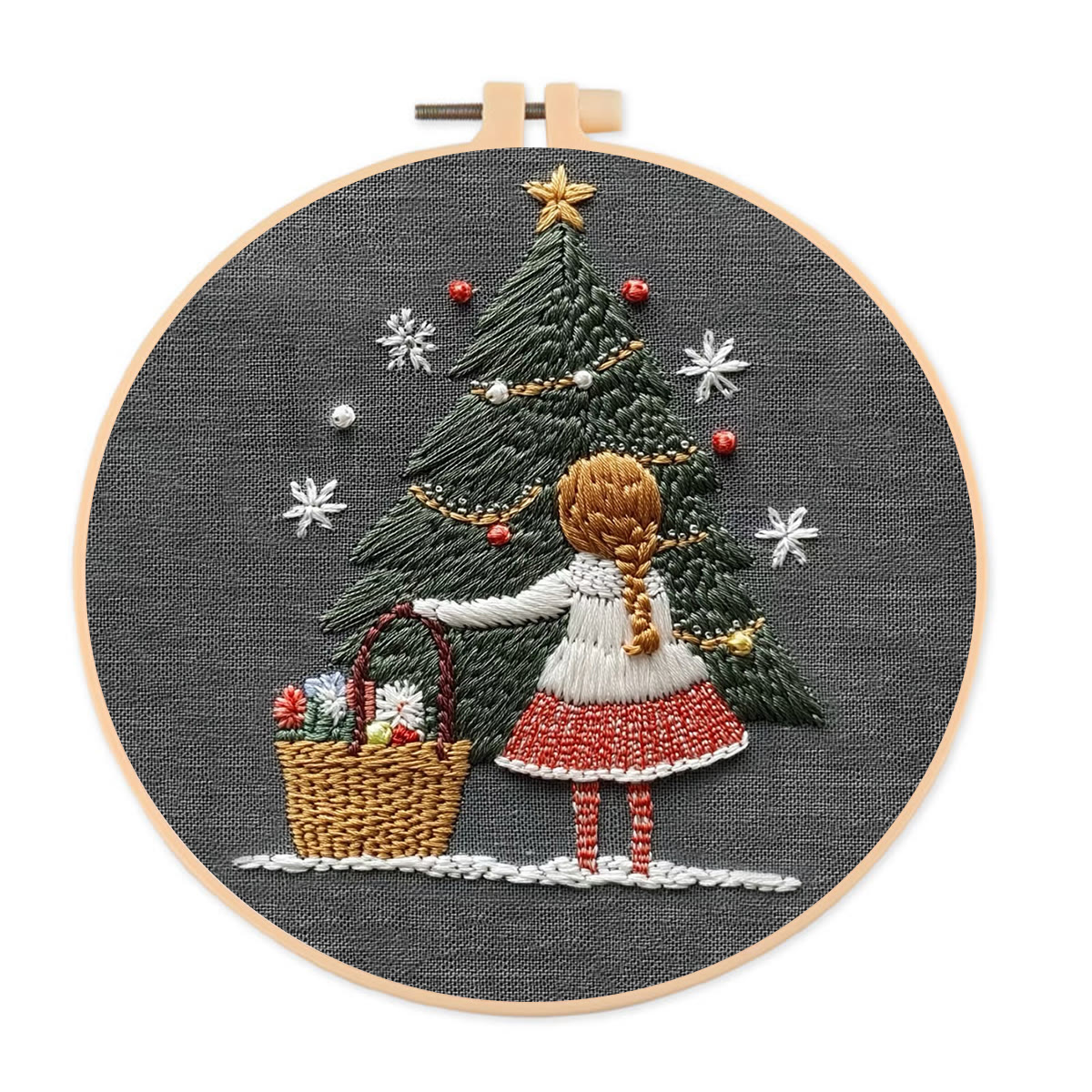 Rubbyoo Embroidery Kit- Girl And Christmas Tree | Holiday Needlework Gift Starter kit - image 1