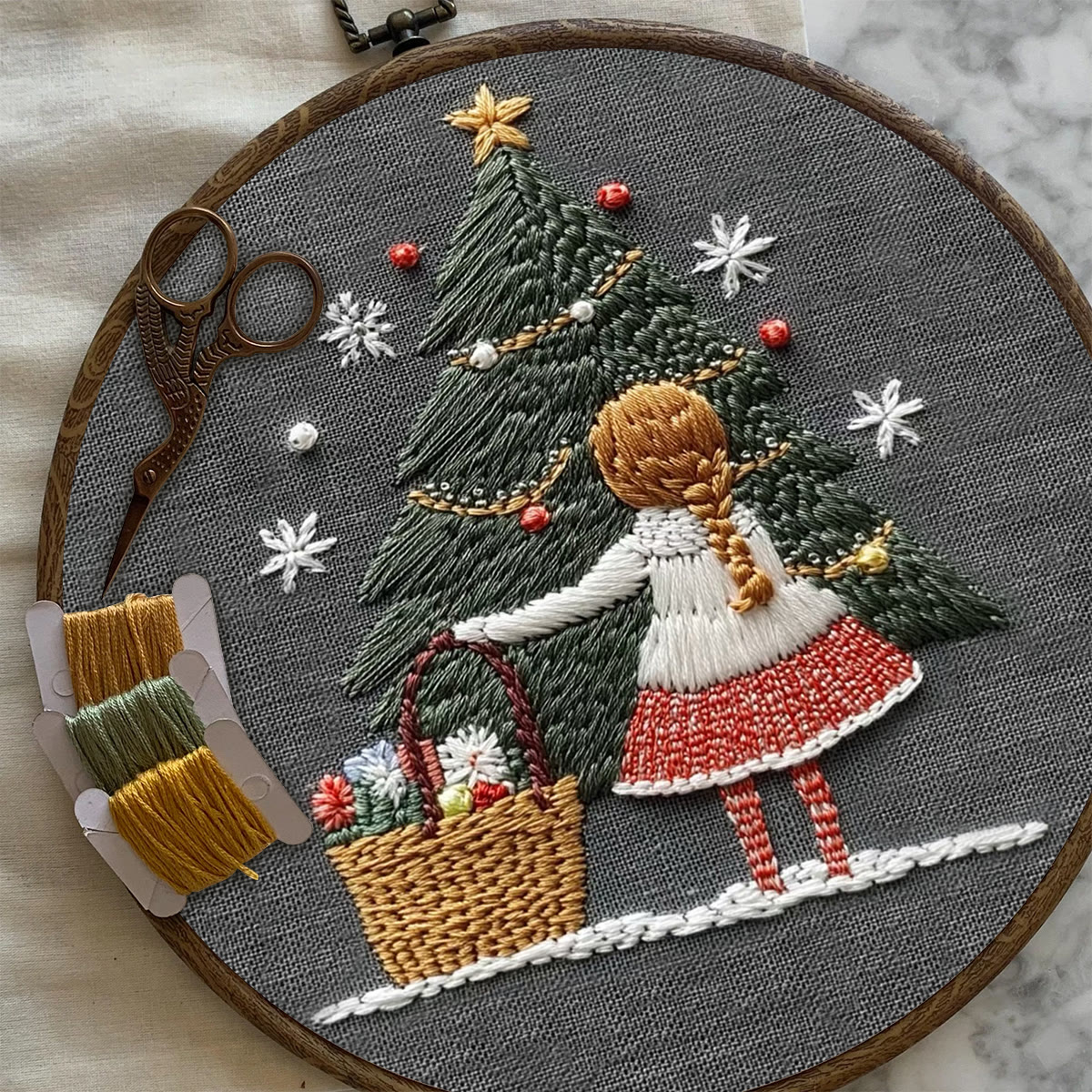 Rubbyoo Embroidery Kit- Girl And Christmas Tree | Holiday Needlework Gift Starter kit - image 8