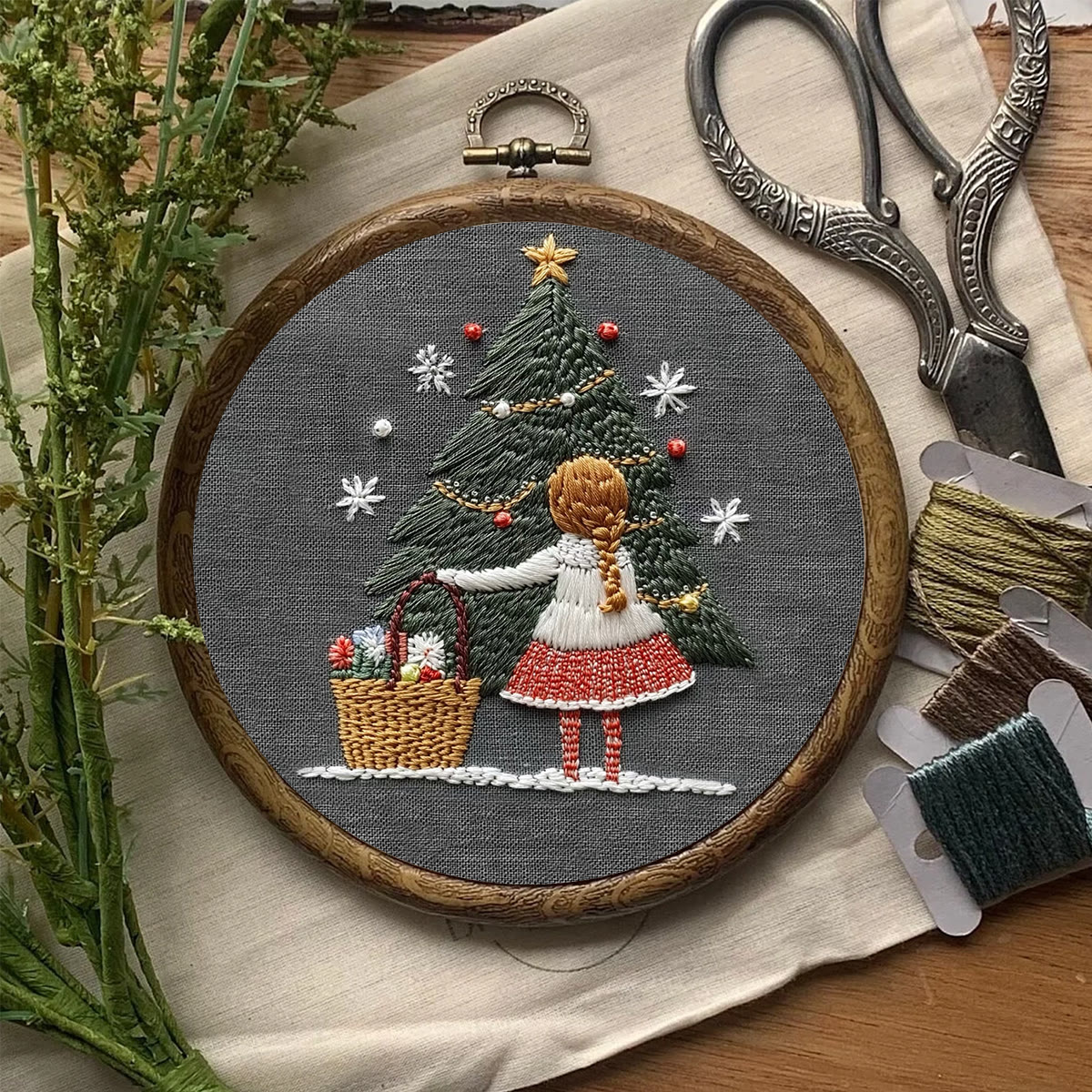 Rubbyoo Embroidery Kit- Girl And Christmas Tree | Holiday Needlework Gift Starter kit - image 7