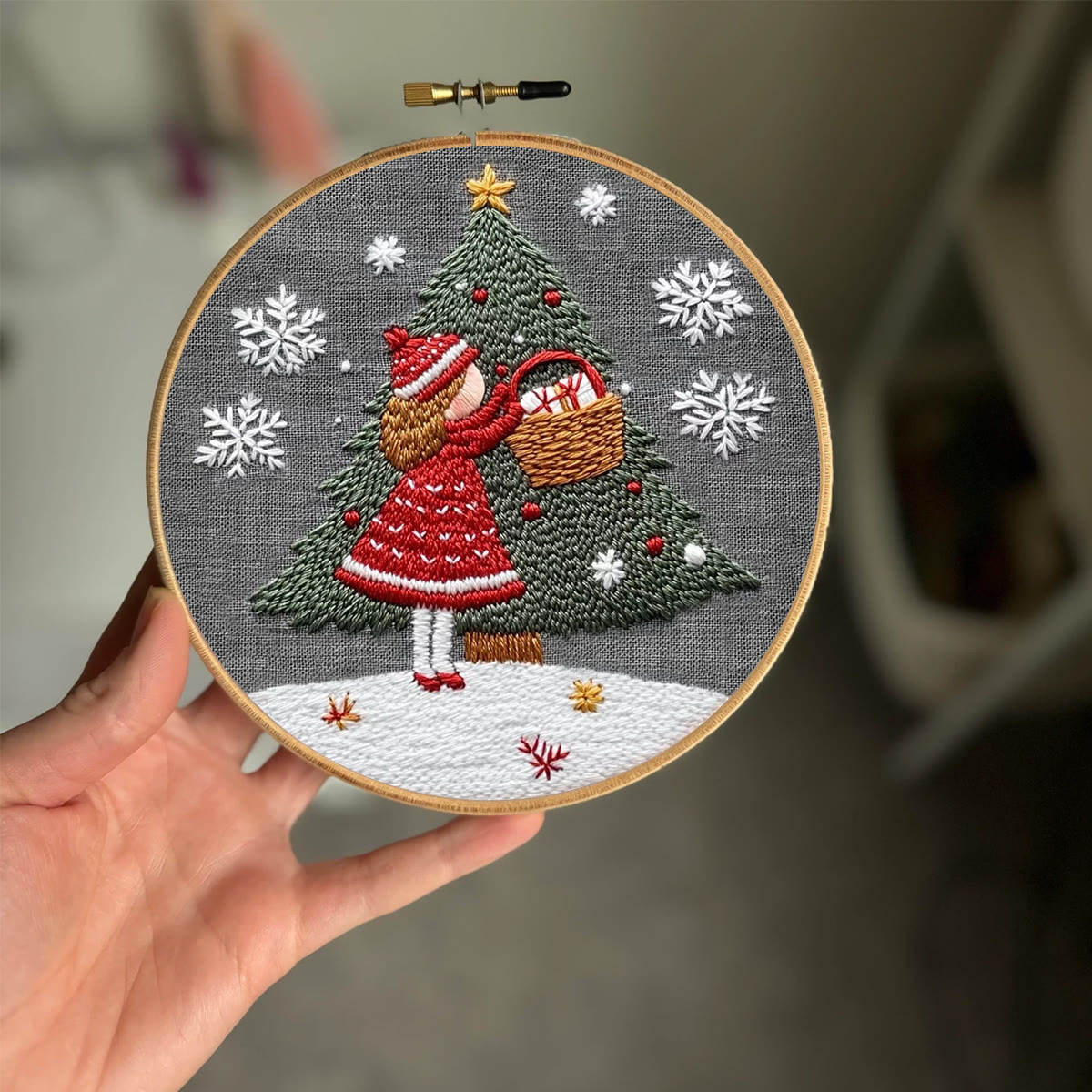 Rubbyoo Embroidery Kit- Girl And Christmas Tree 2 | Holiday Needlework Gift Starter kit - image 2
