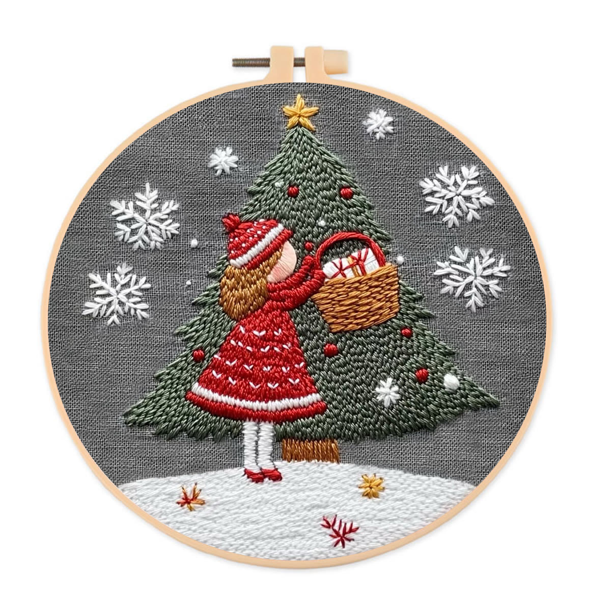 Rubbyoo Embroidery Kit- Girl And Christmas Tree 2 | Holiday Needlework Gift Starter kit - image 1
