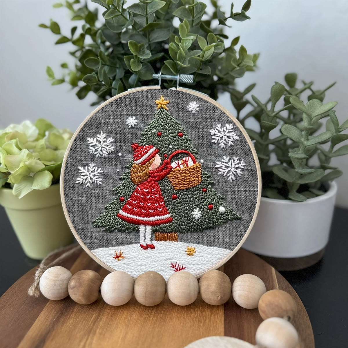 Rubbyoo Embroidery Kit- Girl And Christmas Tree 2 | Holiday Needlework Gift Starter kit - image 3