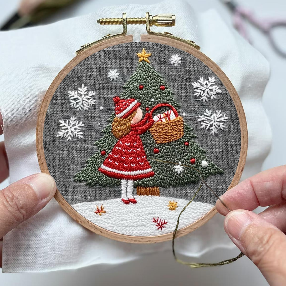 Rubbyoo Embroidery Kit- Girl And Christmas Tree 2 | Holiday Needlework Gift Starter kit - image 4