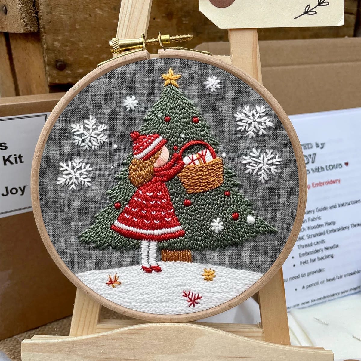 Rubbyoo Embroidery Kit- Girl And Christmas Tree 2 | Holiday Needlework Gift Starter kit - image 6