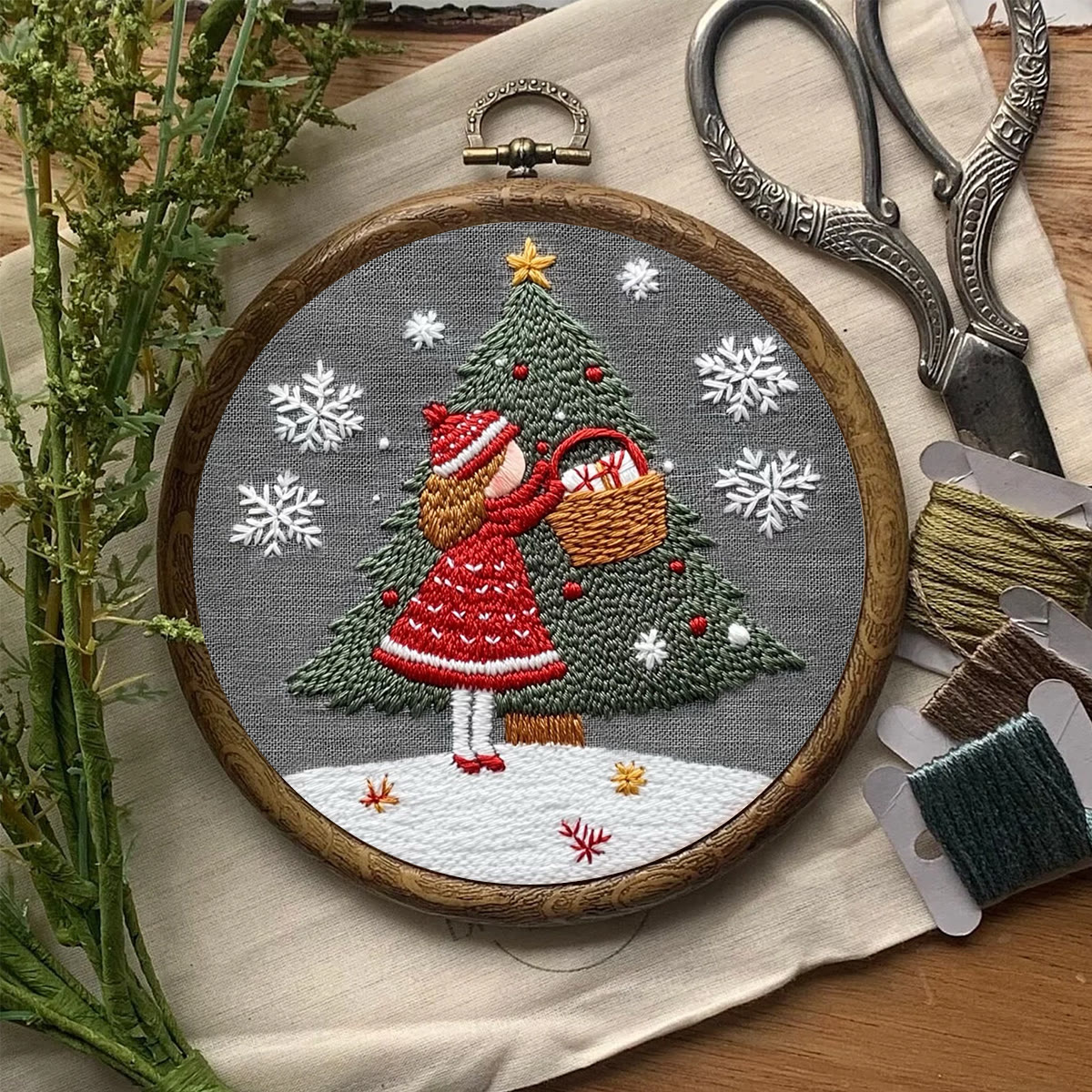 Rubbyoo Embroidery Kit- Girl And Christmas Tree 2 | Holiday Needlework Gift Starter kit - image 8