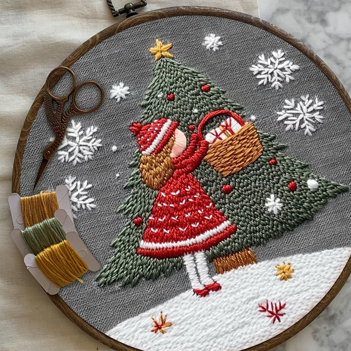 Rubbyoo Embroidery Kit- Girl And Christmas Tree 2 | Holiday Needlework Gift Starter kit - image 7