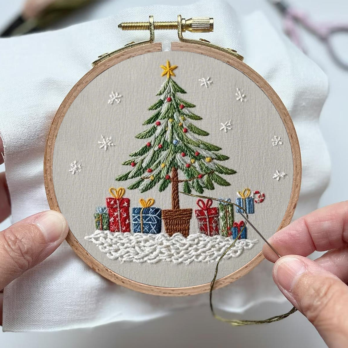 Rubbyoo Embroidery Kit- Christmas Tree With Gifts | Holiday Needlework Gift Starter Kit - image 4