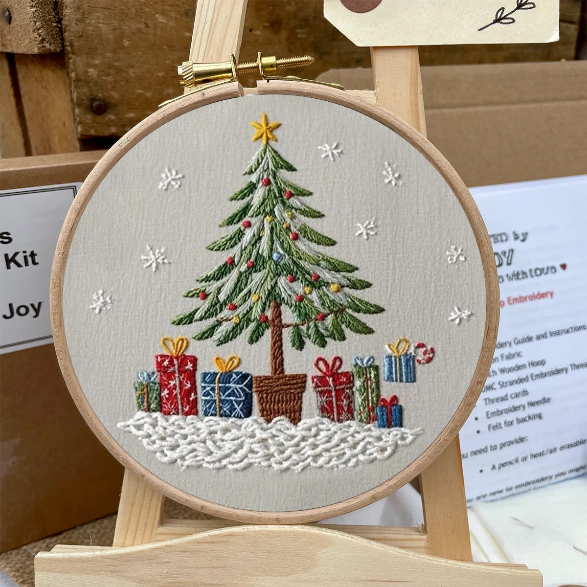 Rubbyoo Embroidery Kit- Christmas Tree With Gifts | Holiday Needlework Gift Starter Kit - image 6