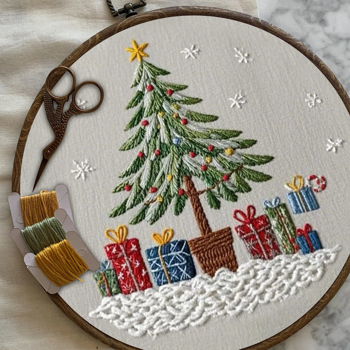 Rubbyoo Embroidery Kit- Christmas Tree With Gifts | Holiday Needlework Gift Starter Kit - image 7
