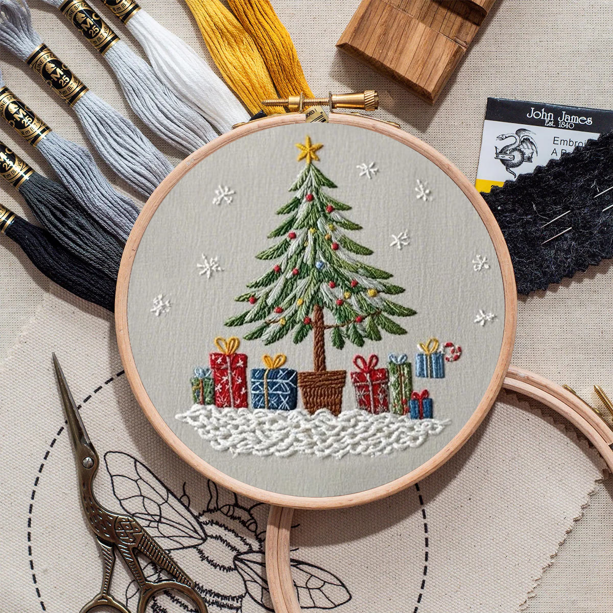 Rubbyoo Embroidery Kit- Christmas Tree With Gifts | Holiday Needlework Gift Starter Kit - image 9