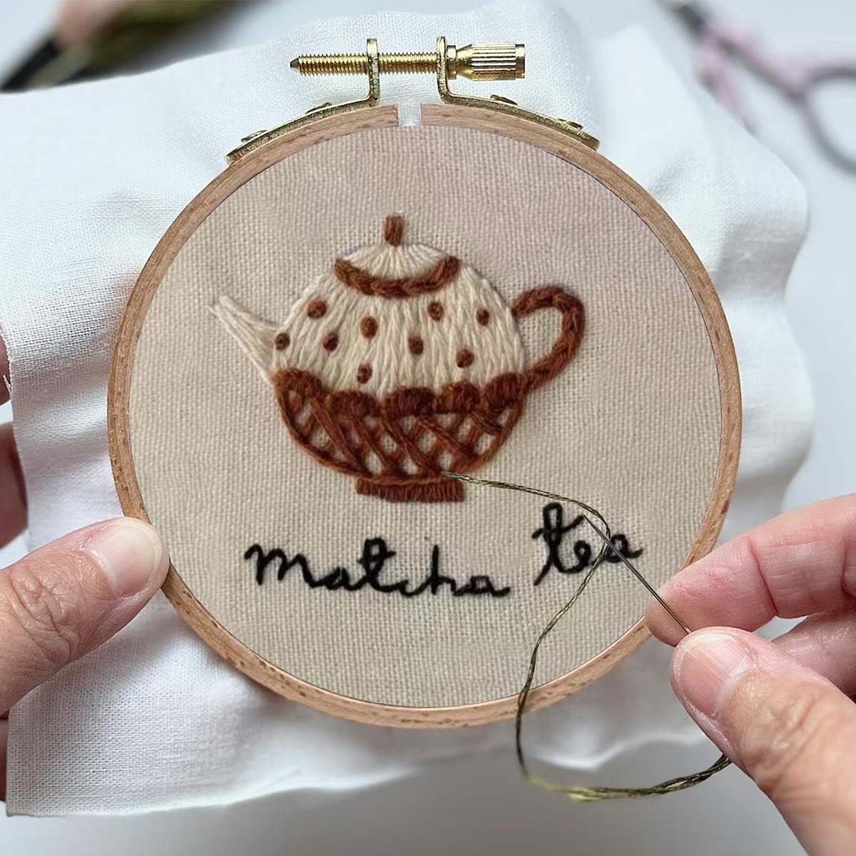 Rubbyoo Embroidery Kit- Matcha Tea | Cozy Crafts Easy Embroidery Kit For Beginners - image 3