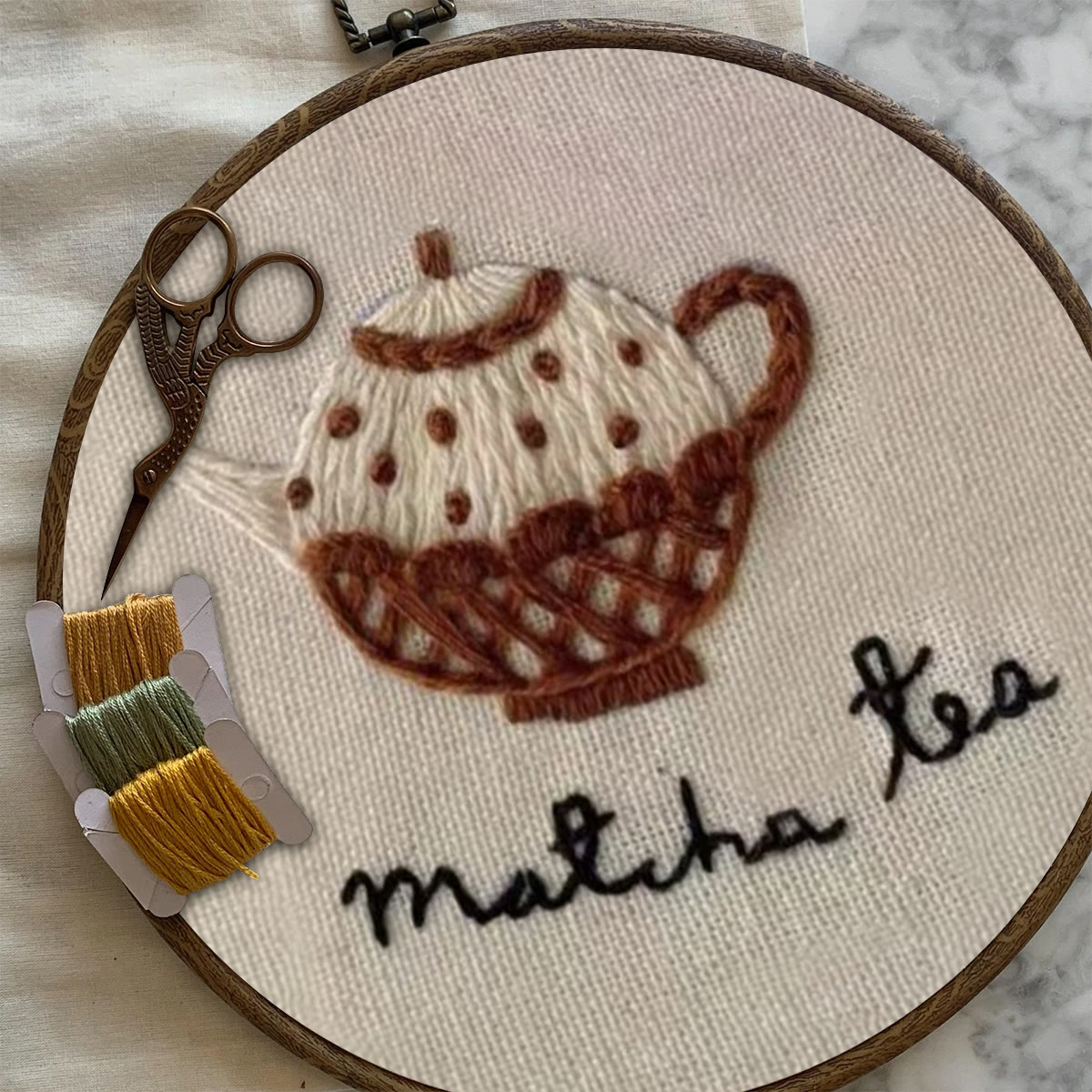 Rubbyoo Embroidery Kit- Matcha Tea | Cozy Crafts Easy Embroidery Kit For Beginners - image 7