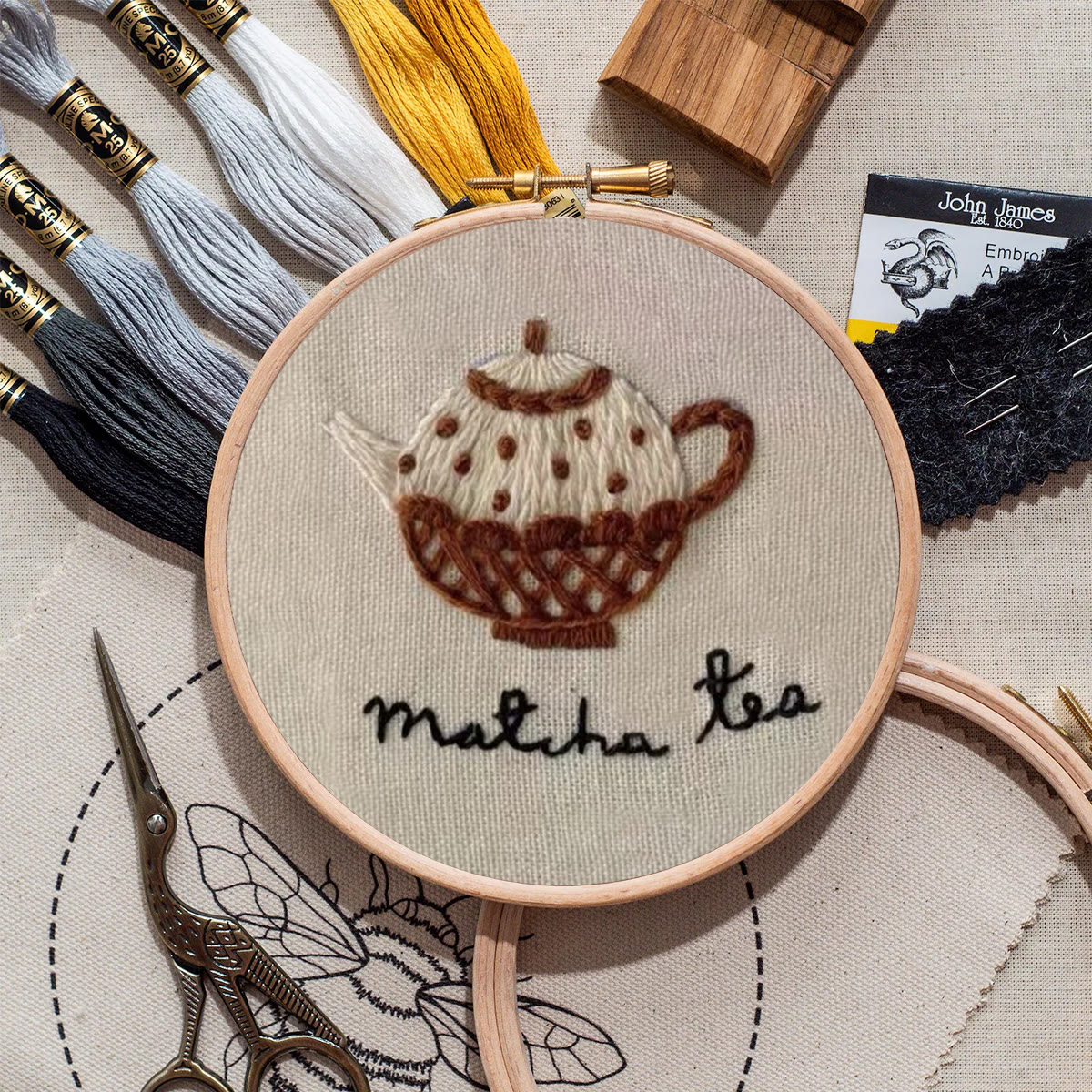 Rubbyoo Embroidery Kit- Matcha Tea | Cozy Crafts Easy Embroidery Kit For Beginners - image 9