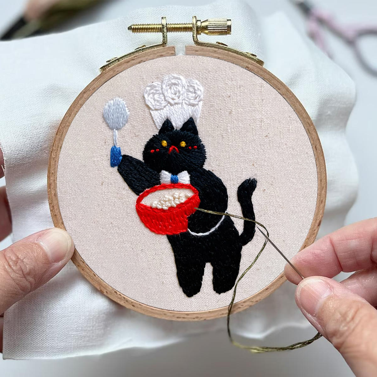 Rubbyoo Embroidery Kit- Black Cat Chef | Diy Kit For Starter  Hand Stitch - image 3